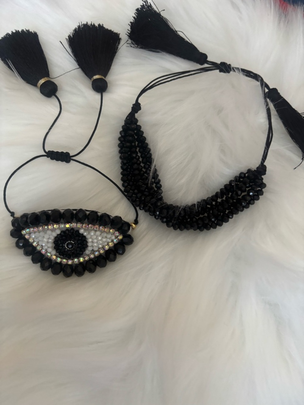 Handcrafted Black Beaded Evil Eye & Beaded Bracelet Set
